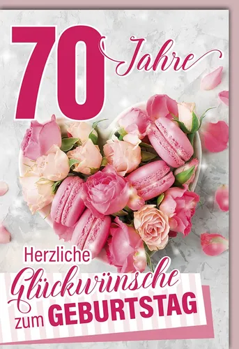 70. Geburtstag - Glückwunschkarte im Format 11,5 x 17 cm - Rosa Macarons