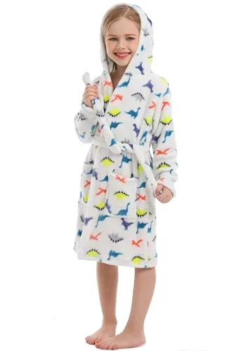 XINNE Unisex Baby Korallen Fleece mit Kapuze Morgenmantel Bademantel Jungen Mädchen Kleinkinder Pyjamas Nachtwäsche