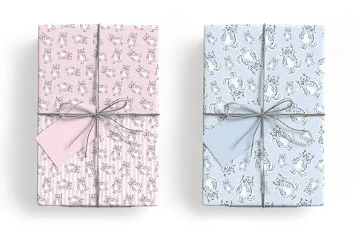 Geschenkpapier Set Miesekatze rosa & blau (4 Rollen) 2 m x 70 cm - Geschenkpapier für Katzenfreunde, Geschenkverpackung Katze, Geburtstag, Weihnachten, Ostern