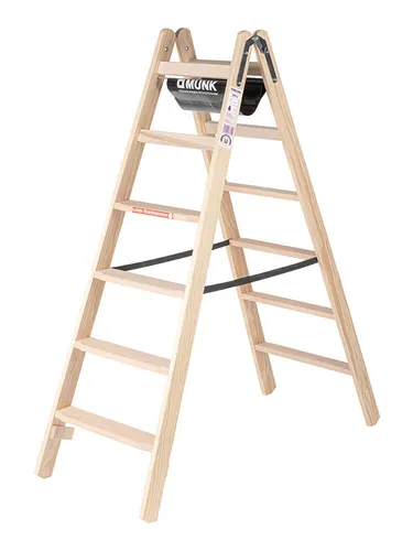 Stufen-Stehleiter Holz, beidseitig begehbar, 2x6 Stufen