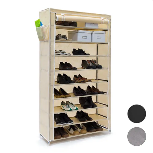 Faltbarer Schuhschrank mit Stoffbezug - Regale & Aufbewahrung – Atmungsaktiver und platzsparender Schuhschrank in Beige, mit 9 Regalfächern und einer Breite von 88 cm, ideal für alle Zimmer.
