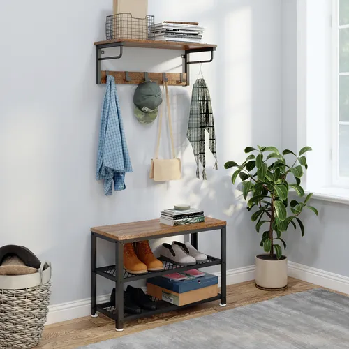 Mondeer Garderobenset Wandgarderobe Flurmöbel Vintage in braun von Mondeer