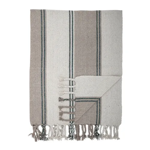 Bloomingville Decke Grau Streifen 130x160 - Kuscheldecke mit gestreiftem Design und Fransen, ideal für gemütliche Abende. Breite: 160 cm, aus 66% Baumwolle für ein angenehmes Gefühl.