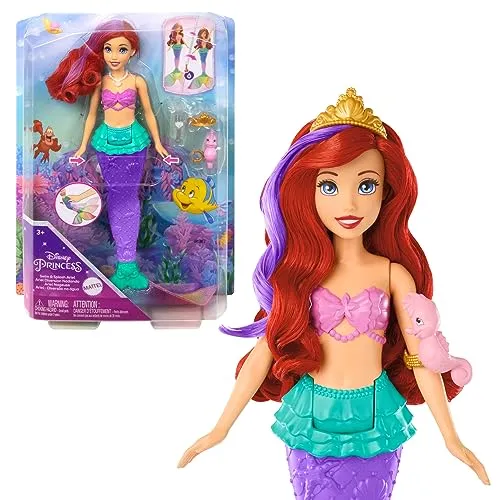 Mattel DISNEY Arielle - Meerjungfrauenpuppe mit Farbwechseleffekt - Puppen für fantasievolle Unterwasserabenteuer. Mit Farbwechseleffekt und Seepferdchen-Freund, ideal für kreative Spielstunden.
