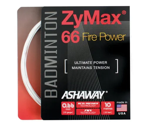 Ashaway Badmintonsaite Zymax 66 Fire Power weiss 10m Set, Saitendicke: 0.66