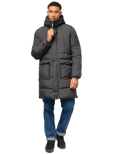 STONE HARBOUR Herren Wintermantel - Warmer Steppmantel mit Kapuze in Anthracite, Gr. L - Funktionsjacke für kalte Tage, wasserabweisend und leicht, mit kuscheligem Teddyfell-Futter in der Kapuze für zusätzlichen Komfort.