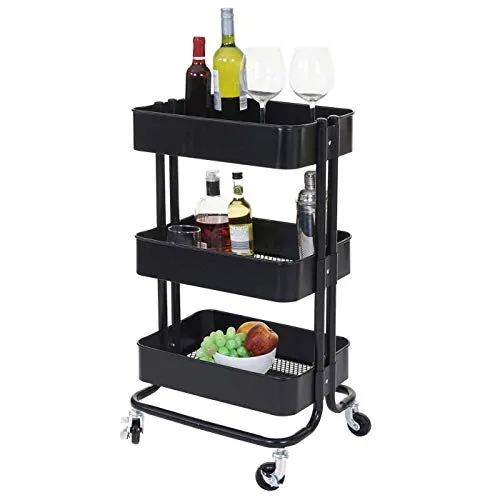 Servierwagen HWC-C64, praktischer Küchenwagen mit Rollen in schwarz von Mendler