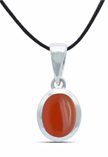 mantraroma Kettenanhänger 925 Silber Karneol orange roter Stein Edelstein Kettenanhänger Damen Sterling Silber Halskette Anhänger Geschenk (MAH-159-16)