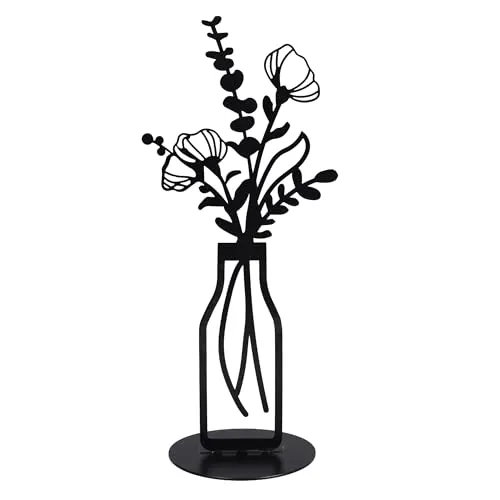 UNUS Deko Aufsteller aus Metall Elisabeth Blumenvase Schwarze Blumen Silhouette