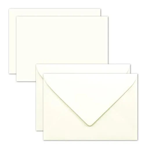50x Karte mit Umschlag Set aus Einzel-Karten DIN A7-10,5 x 7,3 cm - Naturweiß mit Brief-Umschlägen C7 - Nassklebung