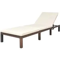 vidaXL Sonnenliege mit Auflage Poly Rattan Braun - Gartenliegen mit verstellbarer Rückenlehne und dickem, waschbarem Kissen für optimalen Komfort, ideal für entspannte Stunden im Freien.