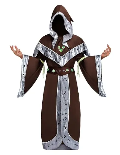 Spooktacular Creations Halloween-Zaubererkostüm, Braunes Zaubererkostüm für Herren, Zauberer-Outfit für Halloween-Partys, Cosplay, Rollenspiel (L)