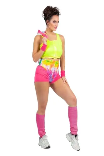 WILBERS & WILBERS 4931 - Aerobic-Fitness-Outfit für Damen, dreiteilig, Neonfarben, Kostüm Karneval