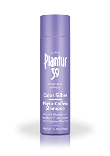 Plantur 39 Color Silber Phyto-Coffein Shampoo 250 ml - Shampoo für silberglänzendes, blondiertes und graues Haar, aktiviert die Haarwurzel und beugt menopausalem Haarausfall vor. Ideal ab 40 Jahren.