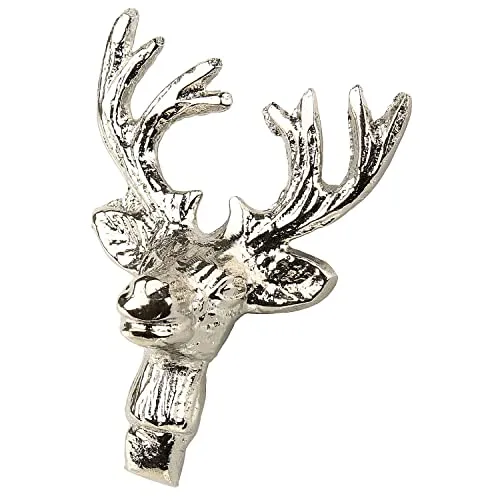 MACOSA PO530802 4er Set Kerzenstecker Hirschkopf Silber Aluminium Kerzenzubehör Verzierung Herbst Kerzen-Piekser Kerzen-Dekoration Kerzenverzierung Deko Hirsch