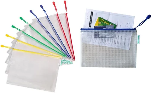 Tarifold Prospekthülle Reißverschlusstasche PVC sortiert (blau gelb rot grün) A4 330x240mm VE