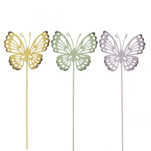 Gartenstecker Schmetterling Metall Dreifarbig Deko Balkon Garten 25cm 6er Set,