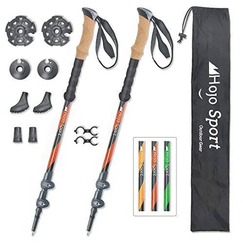 Hojo Sport Teleskop Wanderstock - Verstellbar aus Leicht-Aluminium mit Korkgriff (Rot) - Robuster Trekkingstock aus Aluminium 7075, ideal für unwegsames Gelände. Mit komfortablem Korkgriff und einfacher Verstellbarkeit von 65 bis 135 cm für maximale Flexibilität beim Wandern.