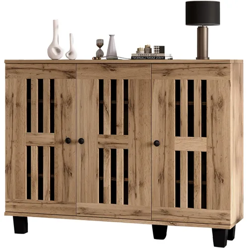 Sideboard Vintage Kommode mit 3 Türen - Stilvolles Landhaus-Sideboard für das Wohnzimmer, freistehend oder wandmontierbar, aus robuster Spanplatte mit einer beeindruckenden Höhe von 92 cm.
