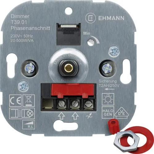 EHMANN 3900x0100 T39.01 Unterputz-Dimmer - Phasenanschnitt, 230 V, 20-500 W, flackerfreies Dimmen mit Adapter für gängige Schalterprogramme