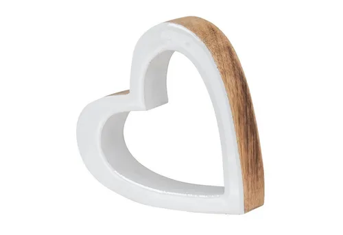 Levandeo® Dekoobjekt, Herz Holz 15x15cm Mango Weiß Natur Braun Tischdeko Deko Aufsteller