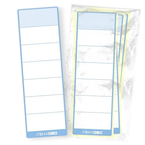itenga 10x Ordneretiketten Ordnerrückenschild für breite Ordner 6x19cm I Aufkleber für Ordnerrücken selbstklebend aus Haftpapier (hellblau)