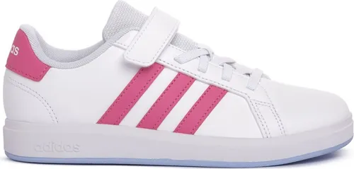 adidas Grand Court 2.0 Kinder Tennisschuhe - Sneaker mit regulärer Passform, elastischen Schnürsenkeln und umweltfreundlichem Obermaterial aus recyceltem Synthetikleder für optimalen Tragekomfort.