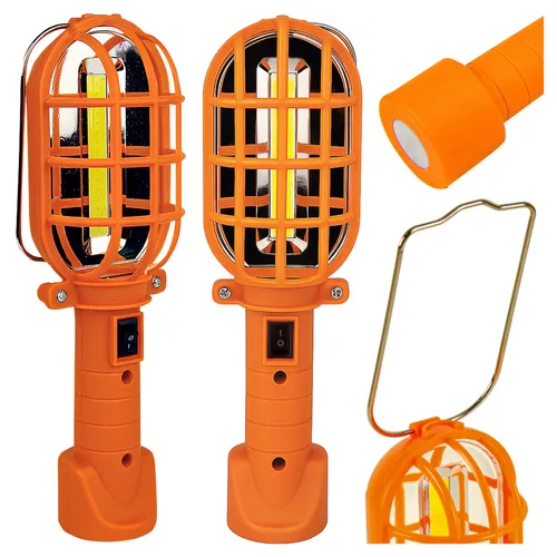 XUDO LED Arbeitsleuchte 3W COB 120lm, Werkstattlampe batteriebetrieben 3xAA, Magnetfuß & Haken, Kaltweiß 6000K, Orange