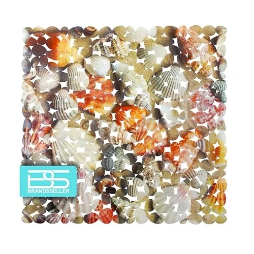 Brandsseller Duschmatte rutschfest 53x53 cm – PVC Duscheinlage mit Saugnäpfen, waschbar, antibakteriell & schimmelresistent – Antirutschmatte für Dusche – Design: Muscheln