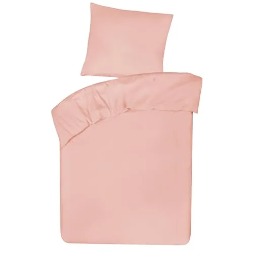 DoubleDry Bettwäsche 135x200 Set - 100% Baumwolle Bettbezug 135x200 cm + 1 Kissenbezug 80x80 cm, Bettwäsche 2-teilig mit Reißverschluss - bettbezüge(Hellrosa)