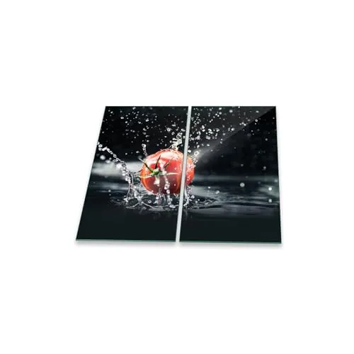 Herdabdeckplatte Abdeckung Ceranfeld Abdeckplatte Schneidebrett 2-Teilig 60x52 Gemüse Rot Schwarz Spritzschutz Glasplatte Ceranfeldabdeckung Schutz Herdschutz Sicherheitsglas Glasschneidebrett 2x30x52