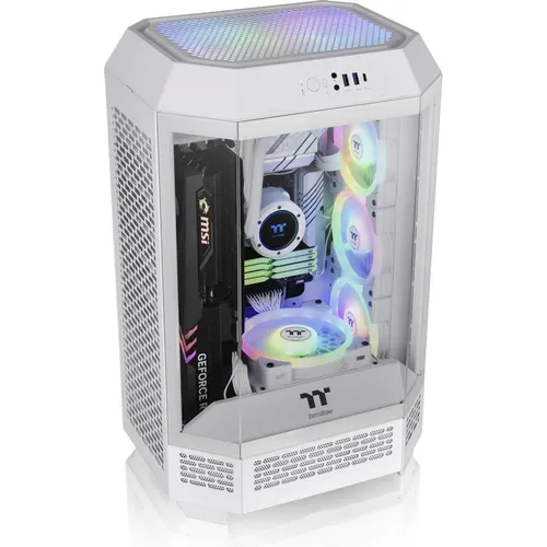 Thermaltake The Tower 300 - Micro-Tower Gaming-Gehäuse in Weiß, mit 2 vorinstallierten Lüftern und beeindruckendem achteckigem Design für optimale Kühlung und Hardware-Kompatibilität