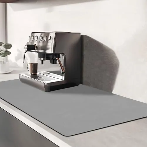 TENQUAN Saugstarke Trockenmatte, Schnelltrocknend Abtropfmatte Geschirr 50x30cm Kaffeemaschine Abtropfmatte für Kaffeemaschine Küche Spüle Rutschfest & Schnelltrocknend (Hell Grau)