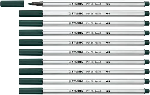 STABILO - Premium-Filzstift mit Pinselspitze für variable Strichstärken - Pen 68 brush - 10er Pack - grünerde