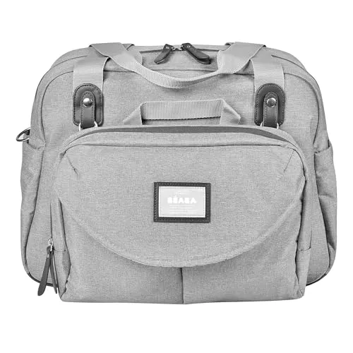 Béaba – Wickeltasche Genève II – Modulierbar, vielfältige Staumöglichkeiten – Vordertasche, Wickelunterlage – Isolierfach für Babynahrung, Befestigung für Kinderwagen – grau