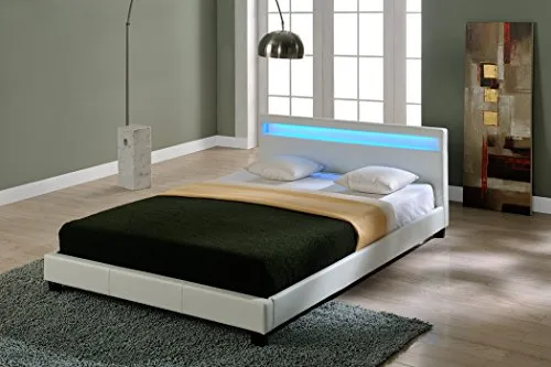 Corium LED Polsterbett Paris 160x200cm - Modernes Kunstleder-Doppelbett mit stimmungsvollem LED Licht und gepolstertem Kopfteil, ideal für stilvolle Schlafzimmer.