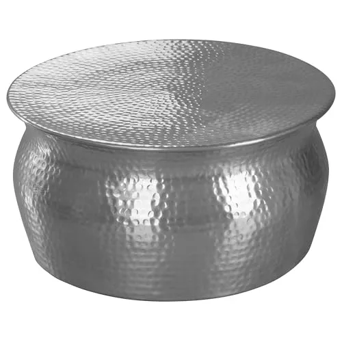 FineBuy Couchtisch 60x30,5cm - Orientalischer Aluminium Beistelltisch - Beistelltisch fürs Wohnzimmer mit wunderschönem Hammerschlag-Design, ideal für ein stilvolles Ambiente und ausreichend Platz für Ihre Essentials.