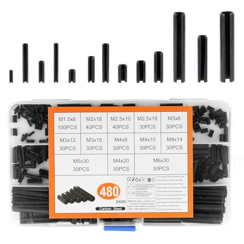 Stück Spannstift Hohlsplinte Set, Spannstifte Splinte Sortiment, Hohl Federstifte, Sicherungsstift, Manganstahl Hohlsplint Kerbstifte(M1.5/M2/M2.5/M3/M4/M5/M6) 480