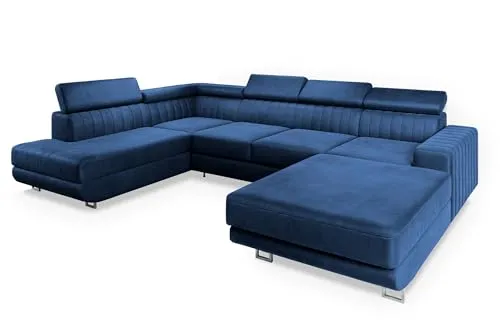 Masseno Ecksofa SIENA L-S mit Schlaffunktion - Blau - Sofa mit Bettkasten, elegantes Design und praktischer Stauraum für Bettzeug, ideal für Gäste und entspannte Abende im Wohnzimmer.