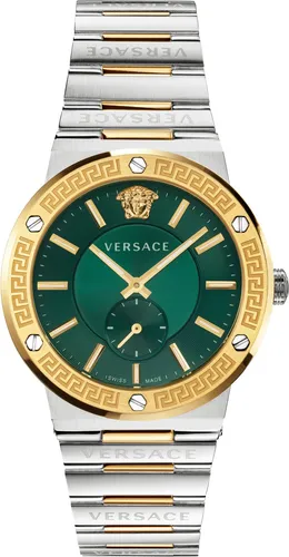 Versace Greca Logo VEVI00420 Herrenuhr - Eleganz in Grün - Chronographen mit Schweizer Quarzwerk, kratzfestem Saphirglas und stilvollem bicolor Design. Ideal für Herren, die ein modisches und funktionales Accessoire suchen.