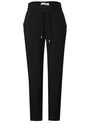 STREET ONE Damen A377201 Viskose Hose, Black, 36W x 28L - Damen-Hosen: Joggpants im Loose Fit mit Slim Legs, Gummibund und Tunnelzug für ultimativen Tragekomfort und lässigen Style.