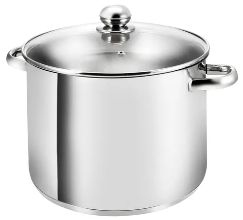 Kopf Kochtopf Grandis 30 cm - Edelstahl Kochtopf mit 15 Litern Fassungsvermögen, ideal für große Portionen, spülmaschinengeeignet und mit backofenfestem Glasdeckel für einfaches Kochen.