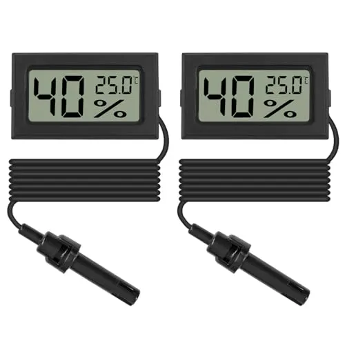 2PCS Mini Digital Thermometer Hygrometer Temperatur Luftfeuchtigkeit Monitor mit externen Fühler LCD Monitor Indoor Outdoor Messgerät für Auto Gewächshaus Haus Büro Wohnzimmer -schwarz