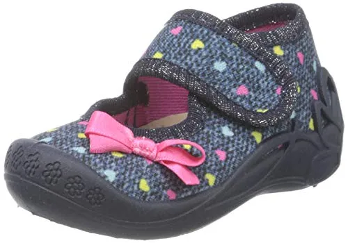 Beck Mädchen Little Loop Hausschuh, Blau, 22 EU - Hausschuhe für Mädchen mit praktischem Klettverschluss, ideal für bequemes An- und Ausziehen.