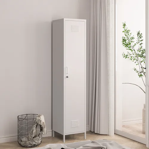 en.casa Kleiderschrank »Seinäjoki« 180x38 cm - Kleiderschrank aus Stahl, ideal für Umkleiden, Werkstätten oder Büros. Mit abschließbarer Tür und zwei höhenverstellbaren Regalböden für optimale Organisation und Sicherheit.
