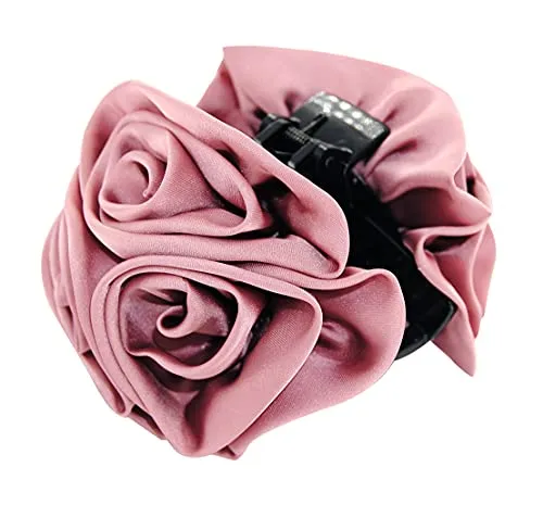 axy Haarkrallen mit 6 Satinrosen Wunderschön Blumen Haarklammer Klaue Clips Haarspangen Haargreifer Haar-Accessoires für Frauen Damen Mädchen (Altrosa)