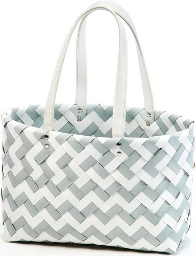 Kobolo Einkaufsshopper ZIGZAG XL mit langen Henkel - Einkaufsshopper mit 11 l Volumen im grau-weißen Zickzack-Muster, ausgestattet mit bequemen Kunstlederhenkeln für komfortables Tragen. Ideal für nachhaltiges Einkaufen!