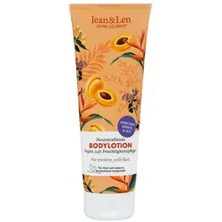 Jean & Len Hautstraffende Body Lotion mit Aprikosenkernöl & Q10 - Vegane Bodylotion für trockene & reife Haut, spendet 24h Feuchtigkeit und sorgt für geschmeidig-glatte Haut – ohne Parabene und Silikone.