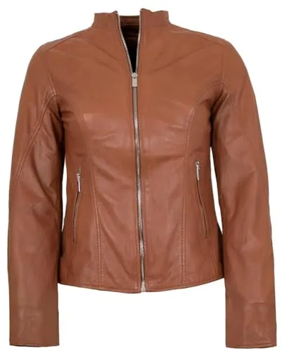 Jilani - Damen Echtleder Lederjacke Lammnappa Cognac Größe 40