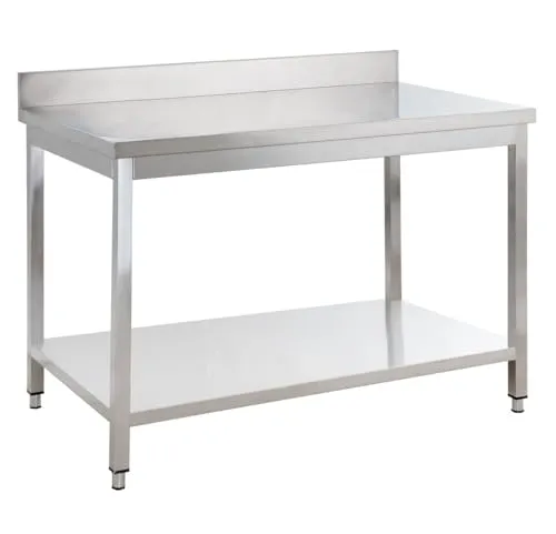 GastroHero Edelstahl Arbeitstisch 150x60 cm - Arbeitstisch für Lebensmittelzubereitung aus robustem AISI 201 Edelstahl, mit praktischer Aufkantung und viel Stauraum – ideal für professionelle Küchen.